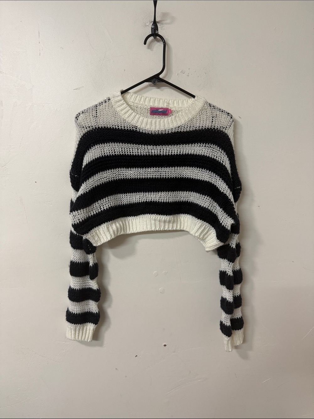 Edikted Black and White Striped Cropped Sweater